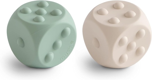 [MUS250303] Mushie | Dice Press Toy (set of 2) (Cambridge Blue/Shifting Sands)