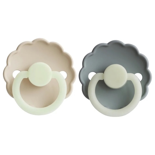 [FRG271010-S1] FRIGG | Daisy Silicone Baby Pacifier (2-Pack) (Size 1 (0-6m), Cream Night/French Gray Night)