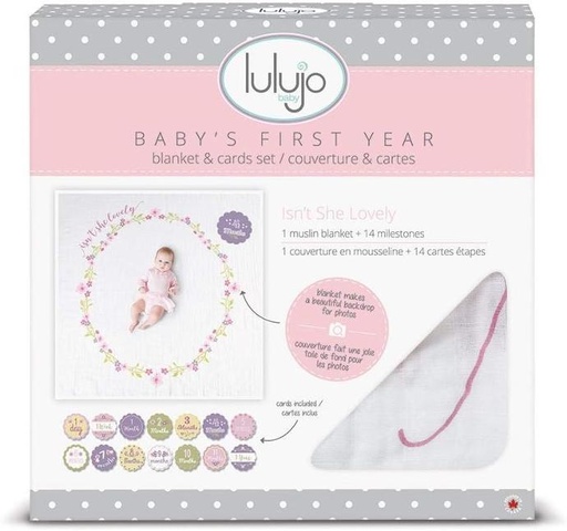 [LJ581] Lulujo | Baby's First Year Blanket & Card Set - Isn't She Lovely