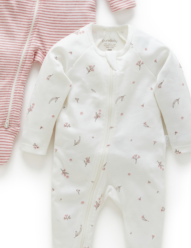Purebaby | Vanilla Blossom Zip Growsuit 2 Pack