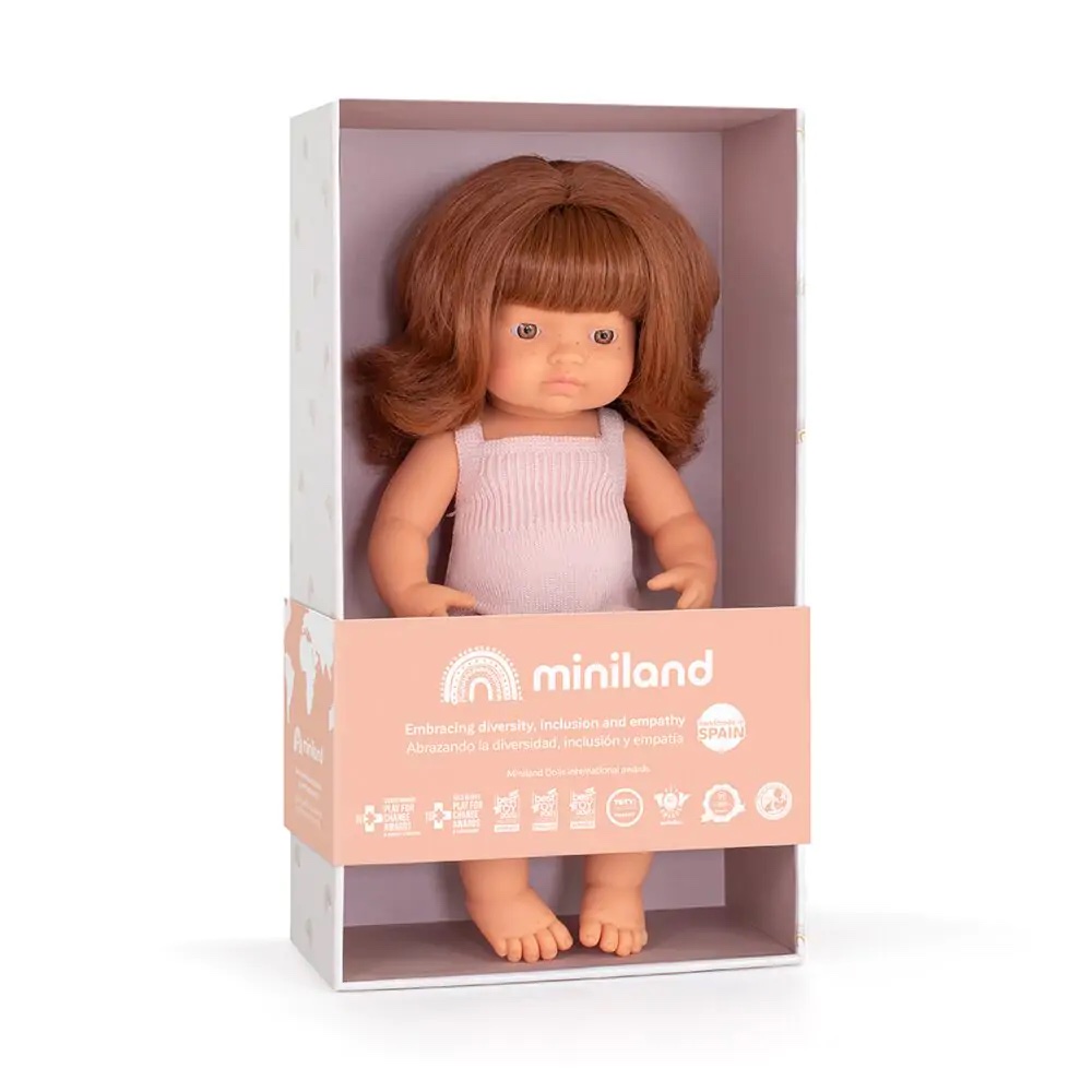Miniland | Redhead Doll with Pink Romper