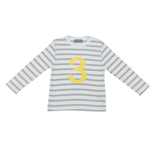 [KT257/3-4] Bob & Blossom | Long Sleeve Striped Number 3 (Grey & White)