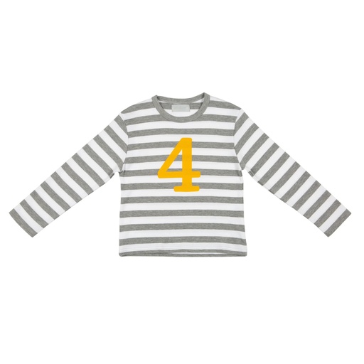 [KT257/4-5] Bob & Blossom | Long Sleeve Striped Number 4 (Grey & White)