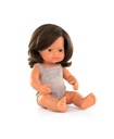 Miniland | Brunette Doll with Grey Romper