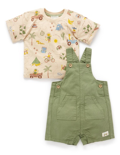 [9336995330541] Purebaby | Olive Linen Blend Overall Set (5y)