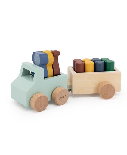 [36-807] Trixie | Wooden Animal Car With Trailer