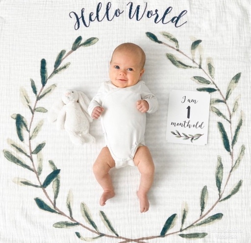 [LJ592] Lulujo | Baby's First Year Blanket & Card Set - Hello World