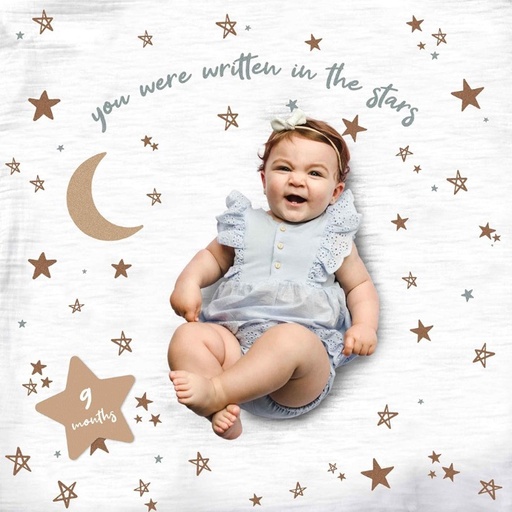 [LJ595] Lulujo | Baby's First Year Blanket & Card Set - Written In The Stars