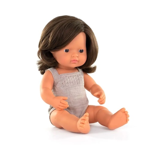[31284] Miniland | Brunette Doll with Grey Romper