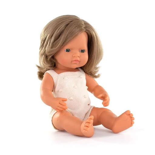 [31287] Miniland | Caucasian Dark Blonde Doll with Cream Romper